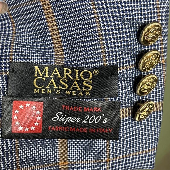 Mario Casas Suit Mens 54 Wool Blue Plaid Blazer Pants Set Super 200s Italy - Picture 9 of 14